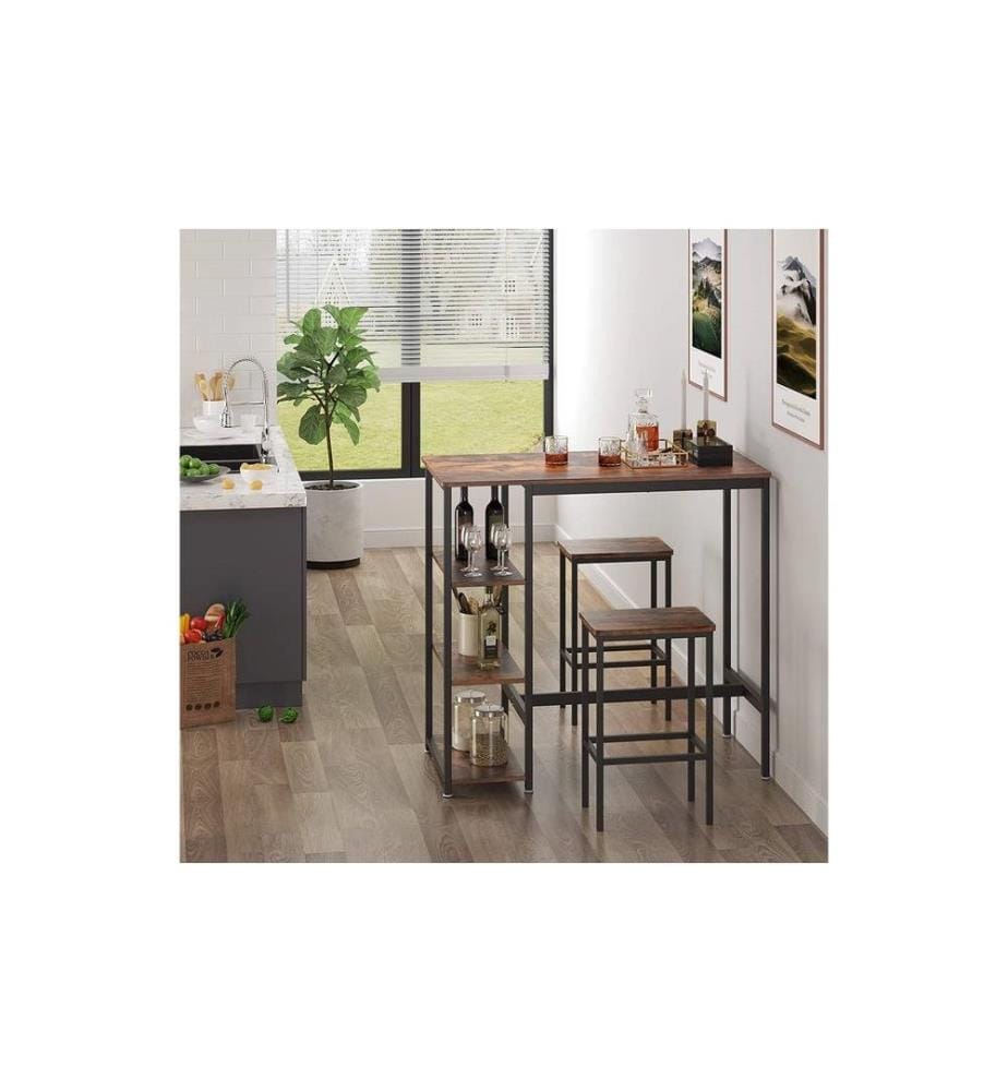 VASAGLE - Bartisch mit 3 Ablagen 109 x 100 cm, Braun/Schwarz