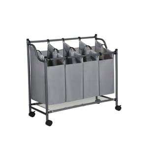 Songmics - Corbeille à lessive avec 4 compartiments 120 l, Anthracite/Gris