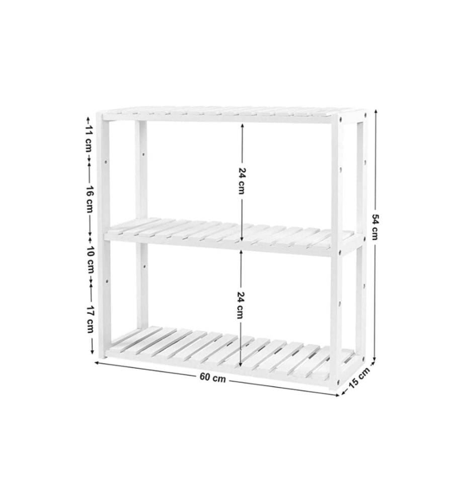 Songmics - Regal mit 3 Ablagen aus Bambus, Weiss