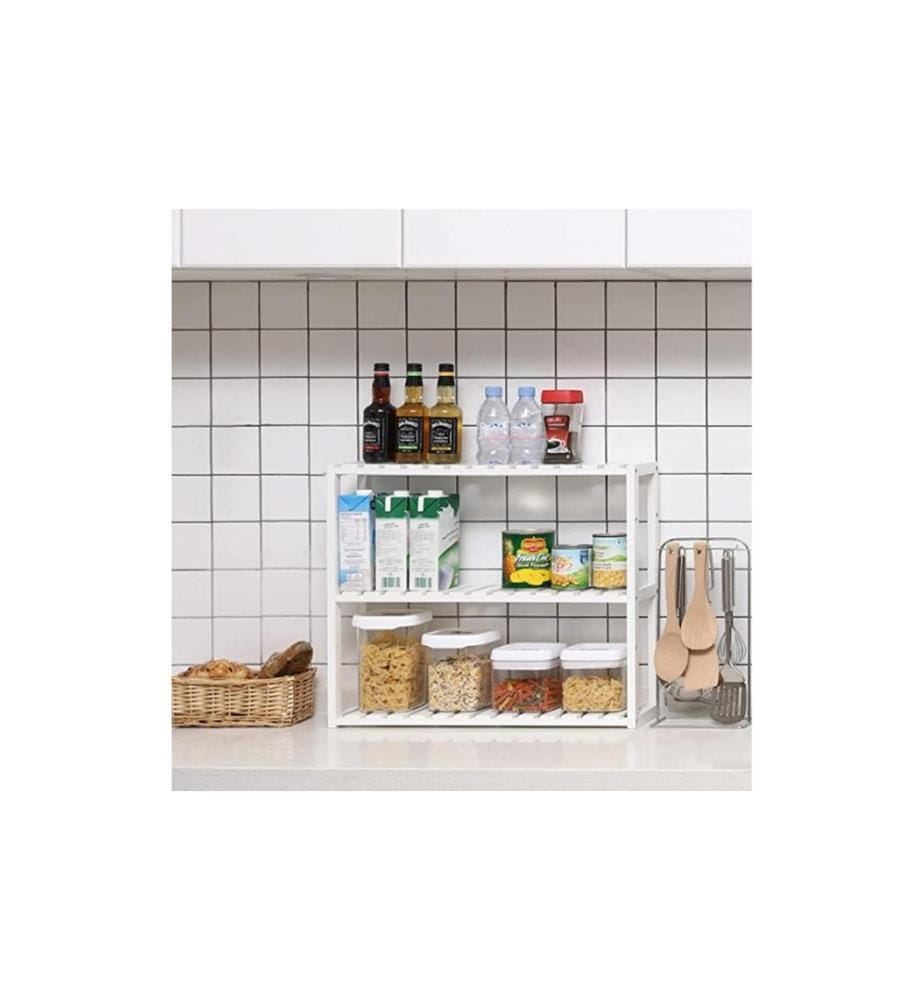 Songmics - Regal mit 3 Ablagen aus Bambus, Weiss