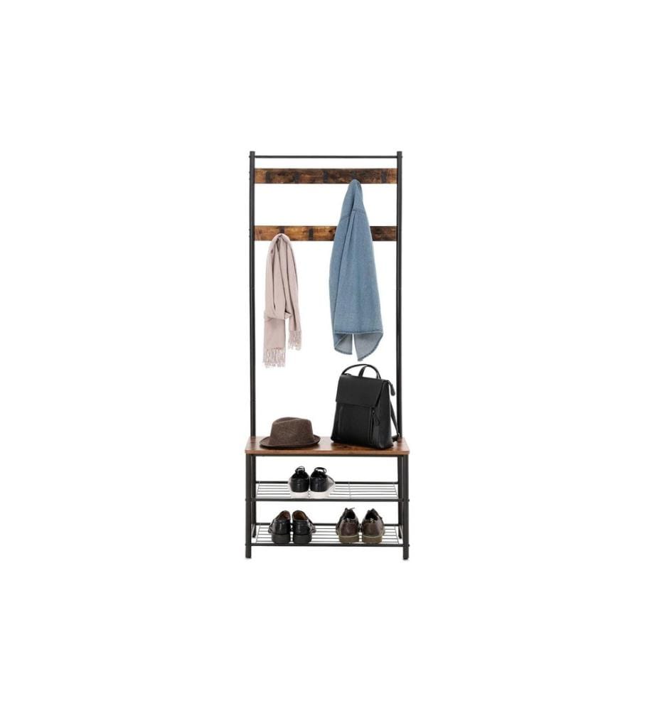 VASAGLE - Garderobe mit Schuhablagen 175 cm, Braun/Schwarz