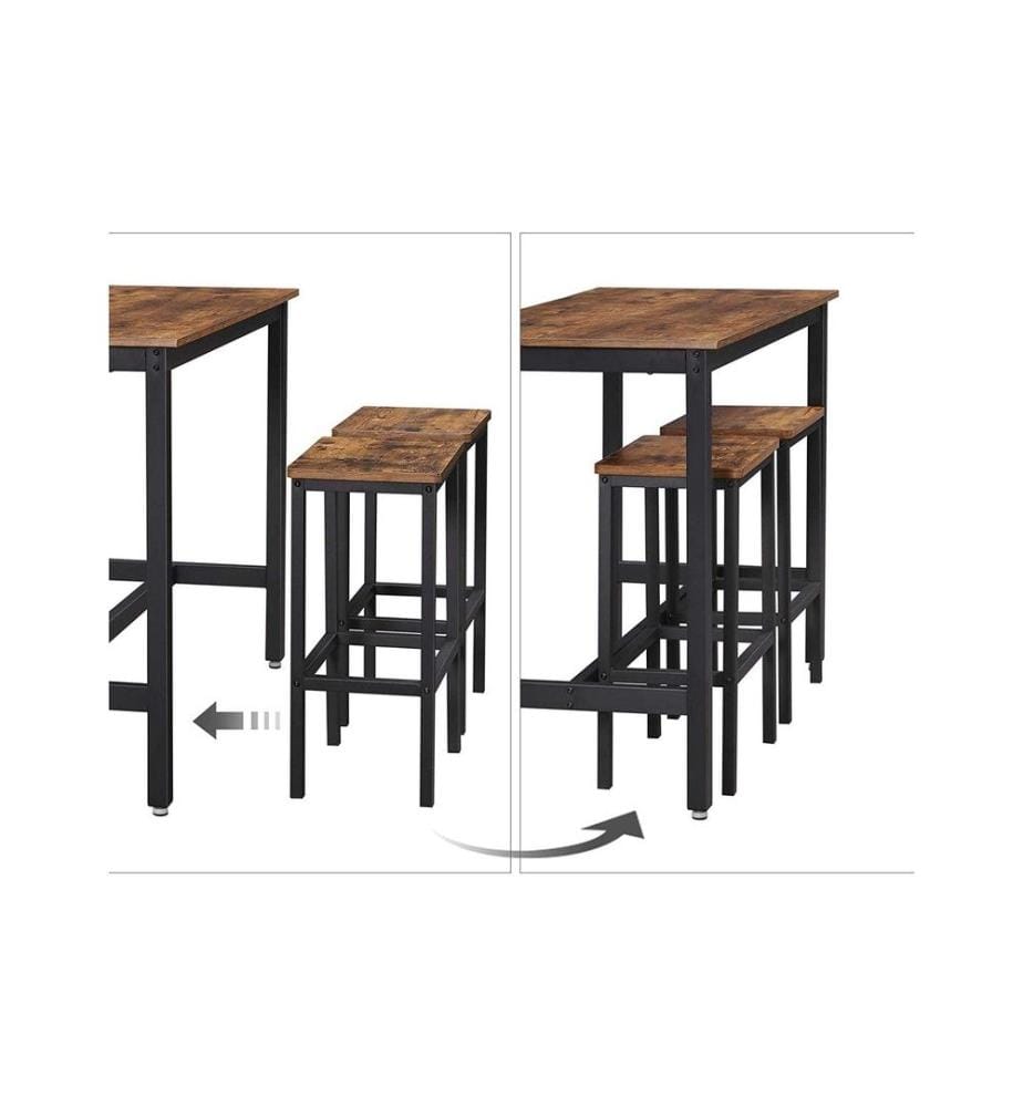 VASAGLE - Bartisch mit 2 Hockern 40/120 x 65 cm/90 cm, Braun/Schwarz