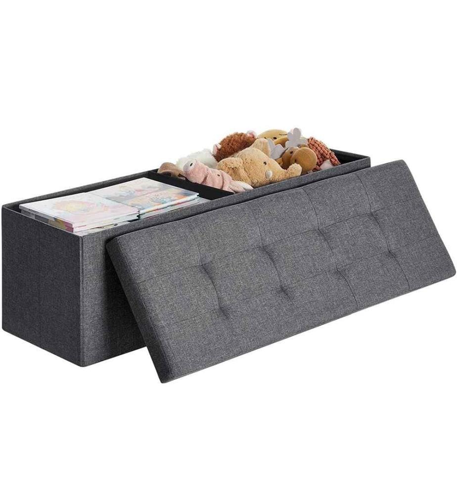 Songmics - Coffre-siège Banc rembourré en lin, Gris