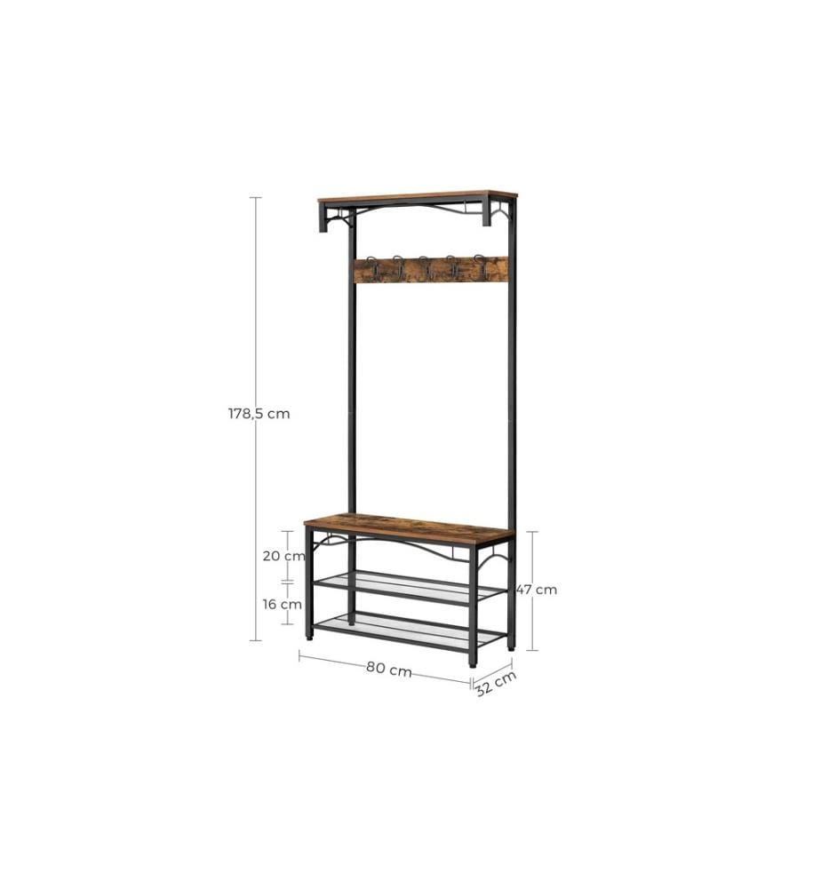 VASAGLE - Garderobe mit Schuhregal 178.5 cm, Braun/Schwarz