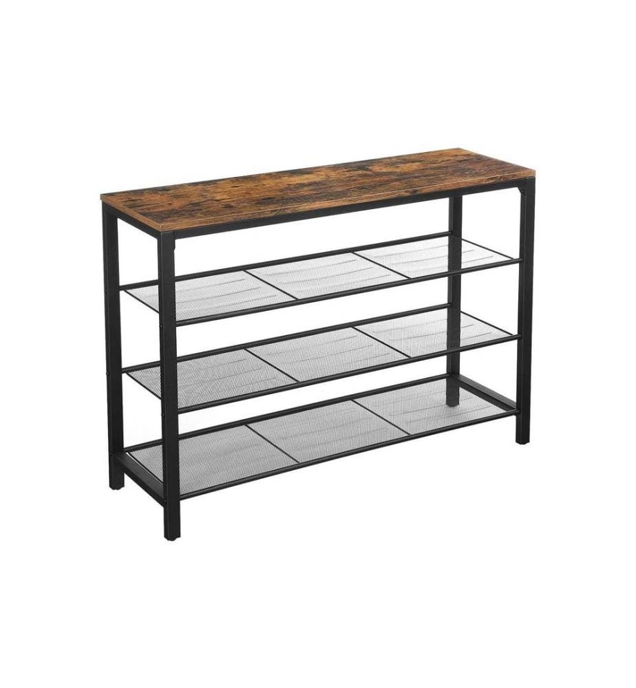 VASAGLE - Schuhregal mit 3 Ablagen 100 x 72 cm, Braun/Schwarz