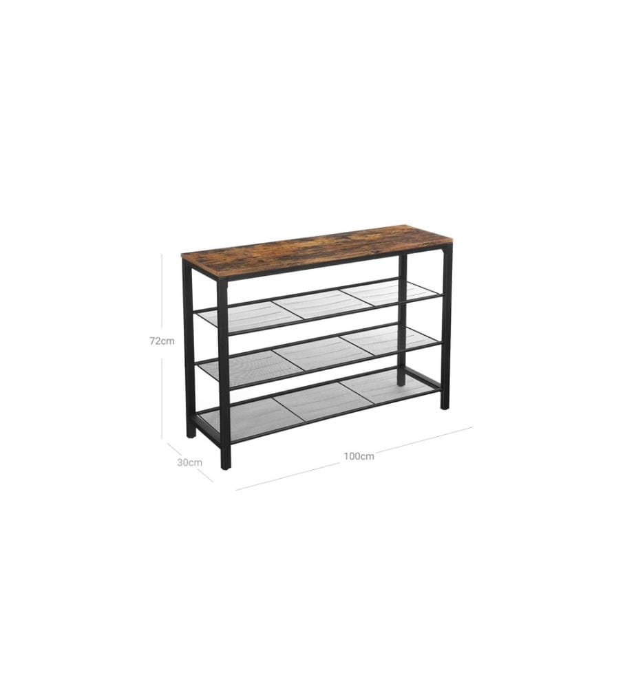 VASAGLE - Schuhregal mit 3 Ablagen 100 x 72 cm, Braun/Schwarz