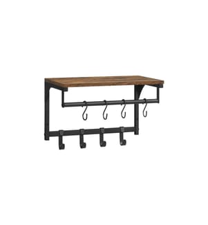 VASAGLE - Wandgarderobe mit 8 Haken 40 x 24 cm, Braun/Schwarz