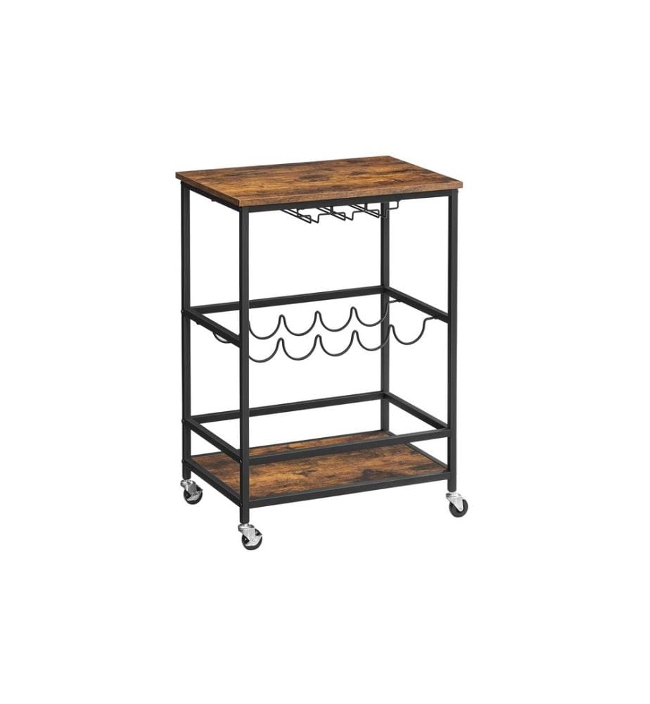 VASAGLE - Bartrolley mit Flaschenhalterung 60 x 75 cm, Braun