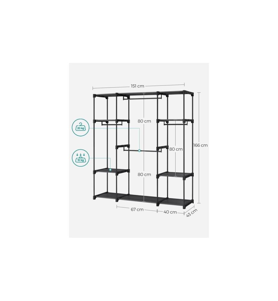 VASAGLE - Porte-manteau avec 4 compartiments suspendus 151 x 166 cm, Noir