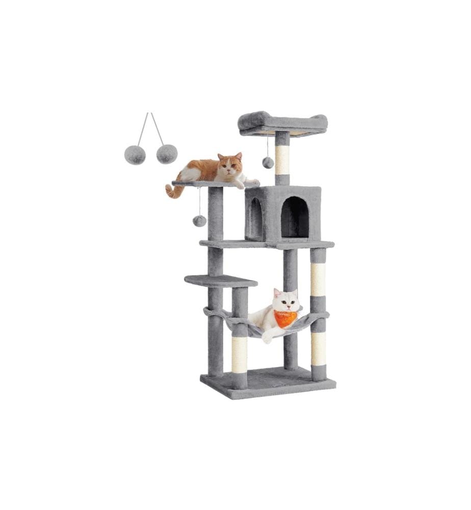 Feandrea - Arbre à chat avec hamac, 143 cm, gris/beige