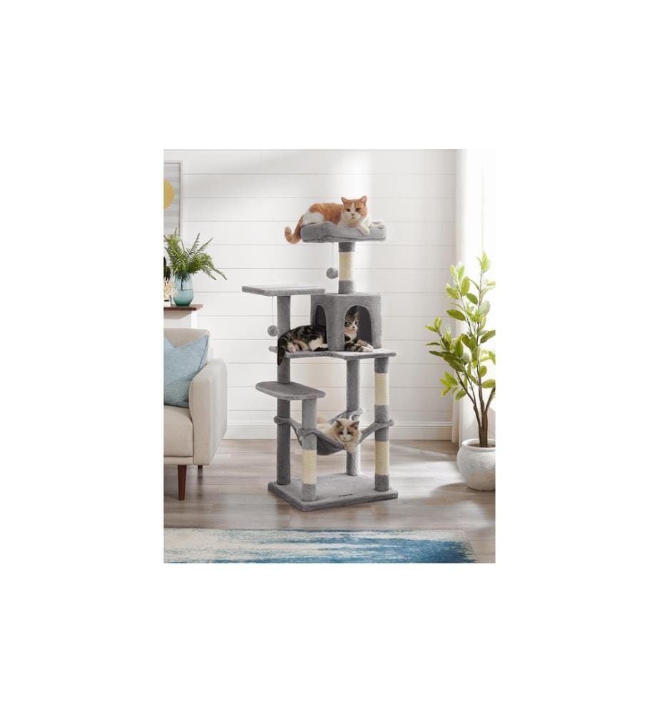 Feandrea - Arbre à chat avec hamac, 143 cm, gris/beige