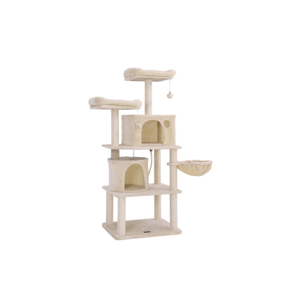 Feandrea - Kratzbaum mit 2 Höhlen, 156 cm, Beige