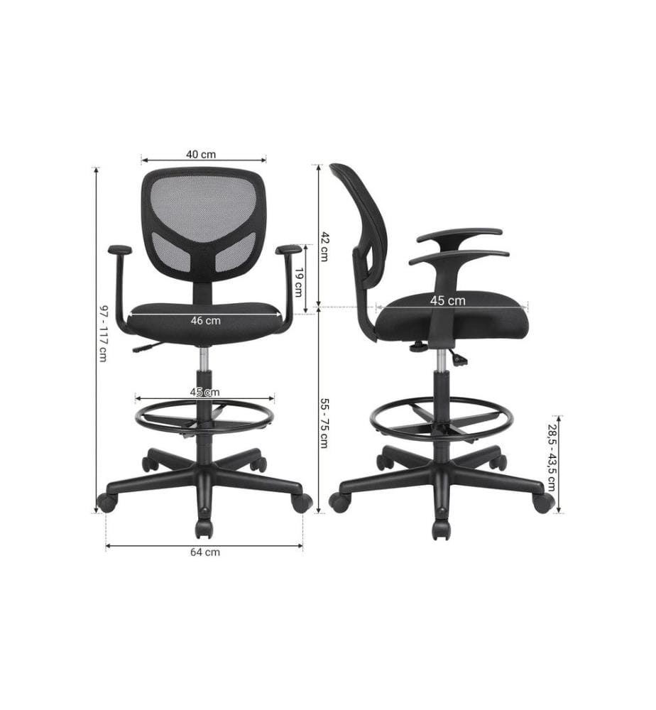 Songmics - Chaise de bureau avec accoudoirs et piétement, noir