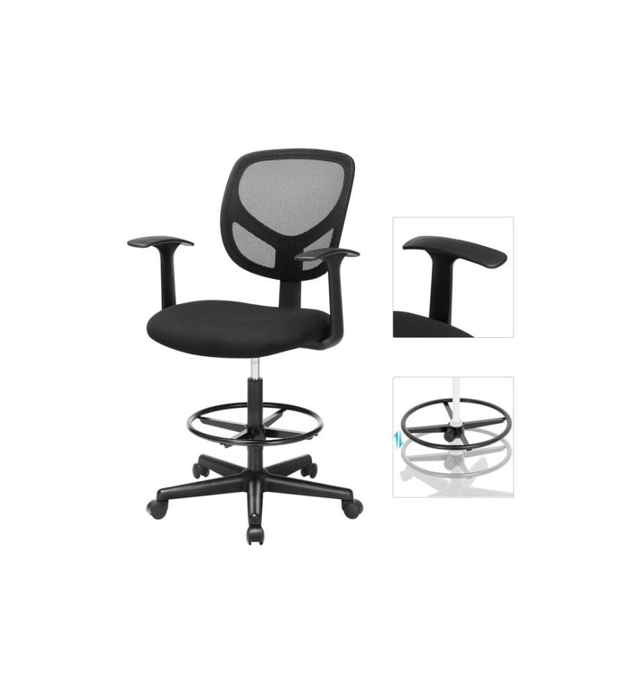 Songmics - Chaise de bureau avec accoudoirs et piétement, noir
