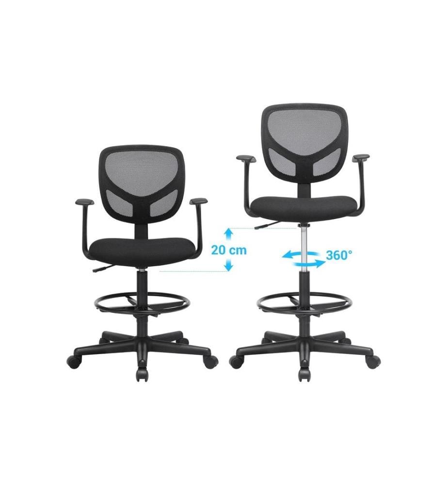 Songmics - Chaise de bureau avec accoudoirs et piétement, noir