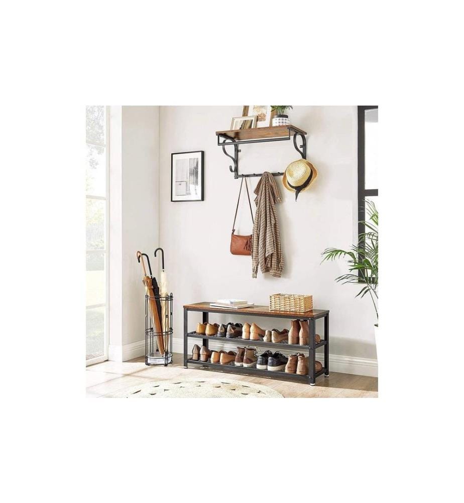 VASAGLE - Schuhregal 100 cm x 30 cm, Braun/Schwarz