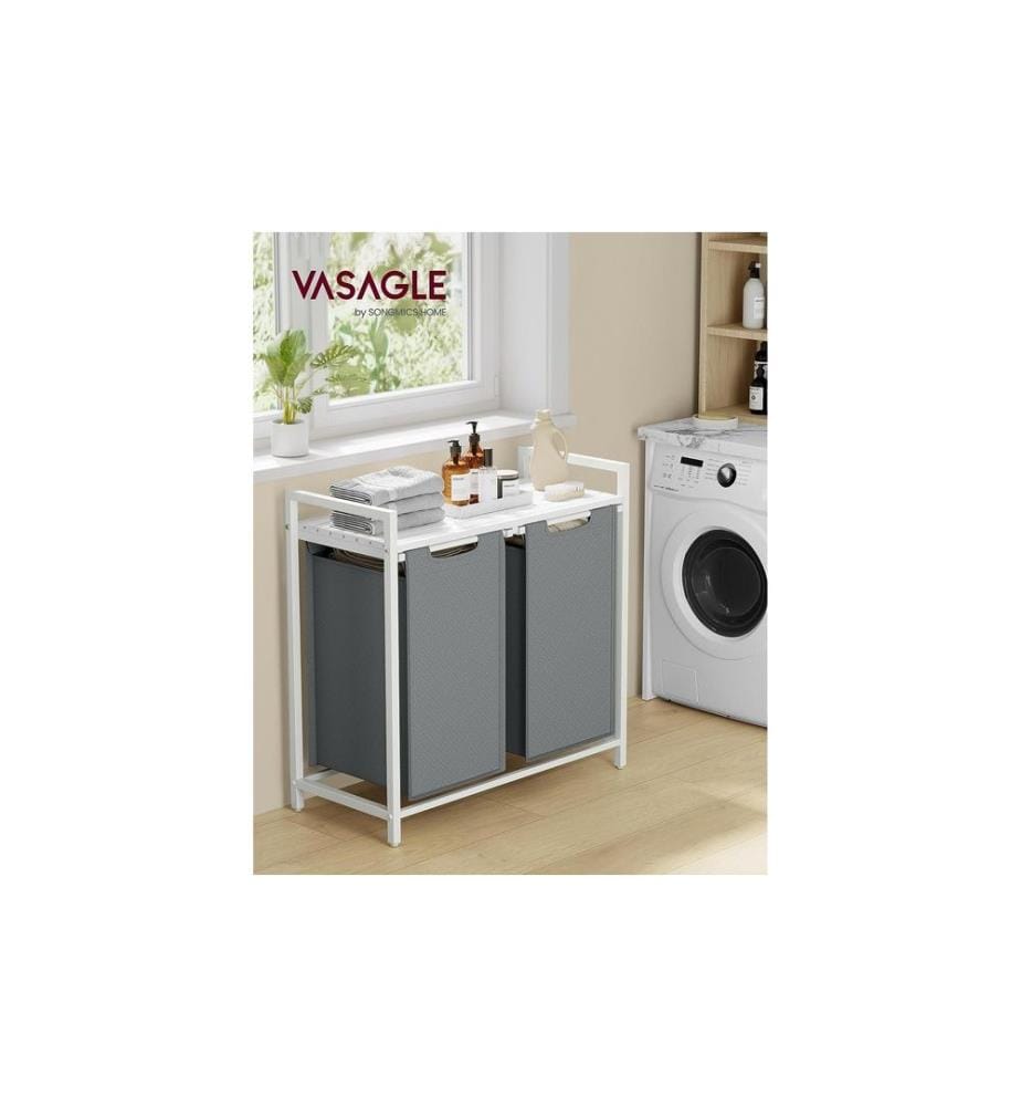 VASAGLE - Wäschekorb  mit Ablage 2 x 46 l, Grau/Weiss