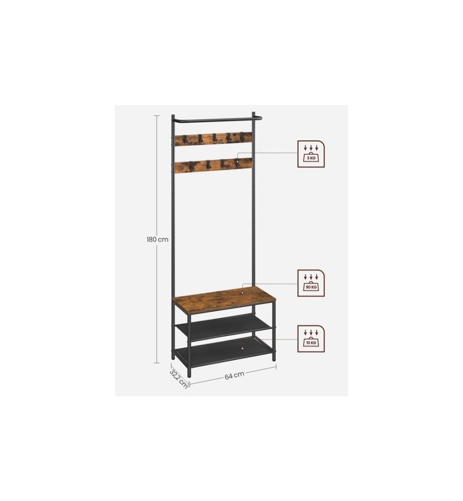 VASAGLE - Garderobe 32.2 x 64 x 180 cm, Braun/Schwarz