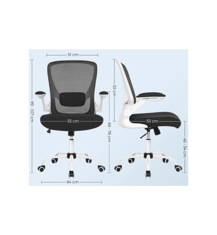 Songmics - Chaise de bureau avec accoudoirs rabattables, noir / blanc