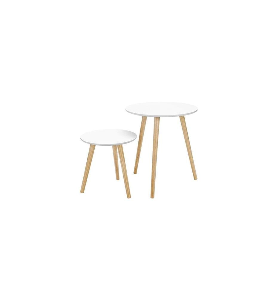 Songmics - Table d'appoint Lot de 2 Blanc/Nature
