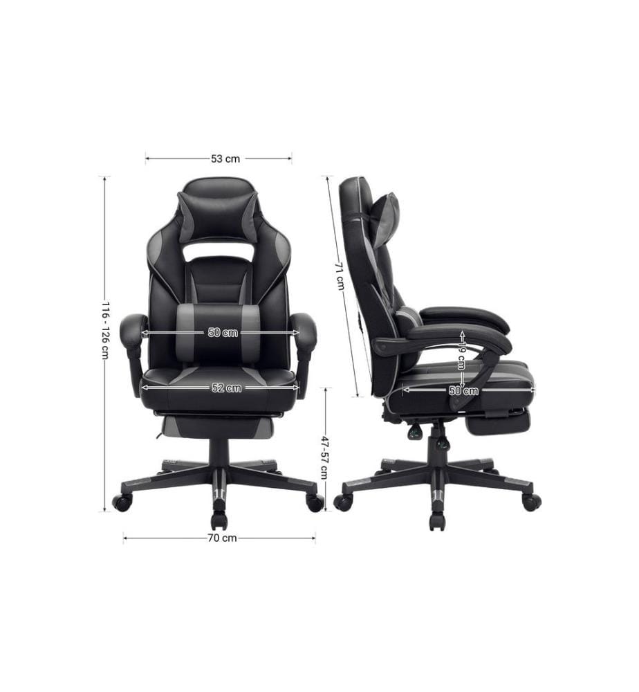 Songmics - Chaise de bureau avec dossier inclinable, noir / gris