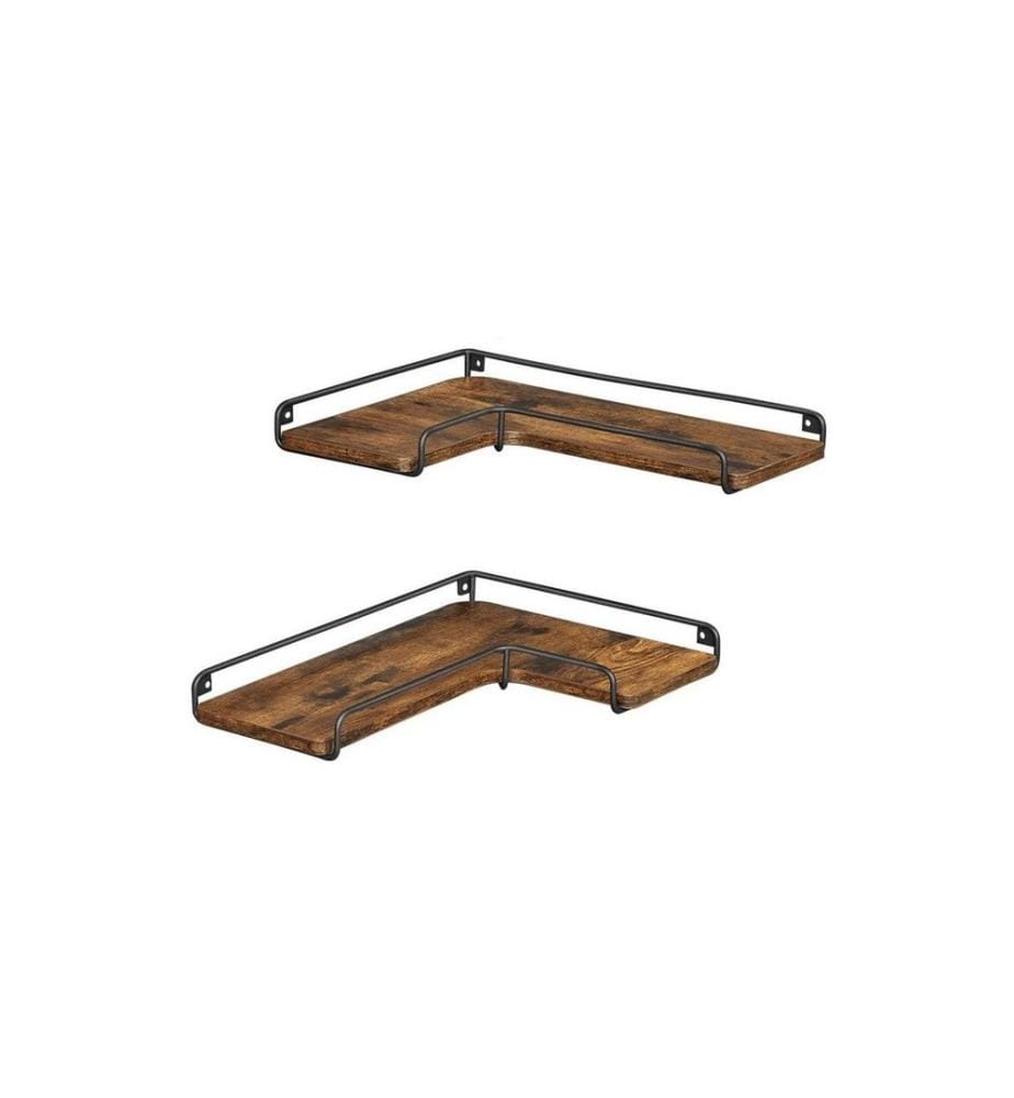 VASAGLE - Wandregal in L-Form 40 cm x 29 cm, Braun/Schwarz