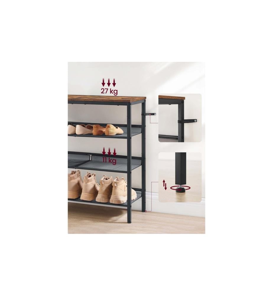 VASAGLE - Étagère à chaussures avec 4 étagères 75 x 73, Brun/Noir