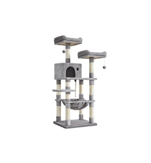 Feandrea - Arbre à chat avec hamac 143 cm, Gris/Beige