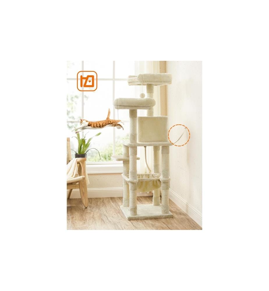 Feandrea - Kratzbaum mit Hängematte 143 cm, Beige