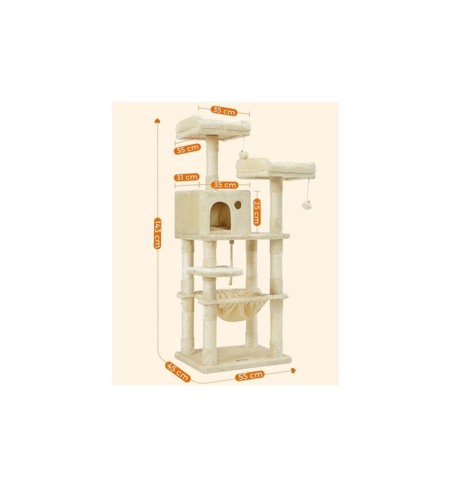 Feandrea - Kratzbaum mit Hängematte 143 cm, Beige