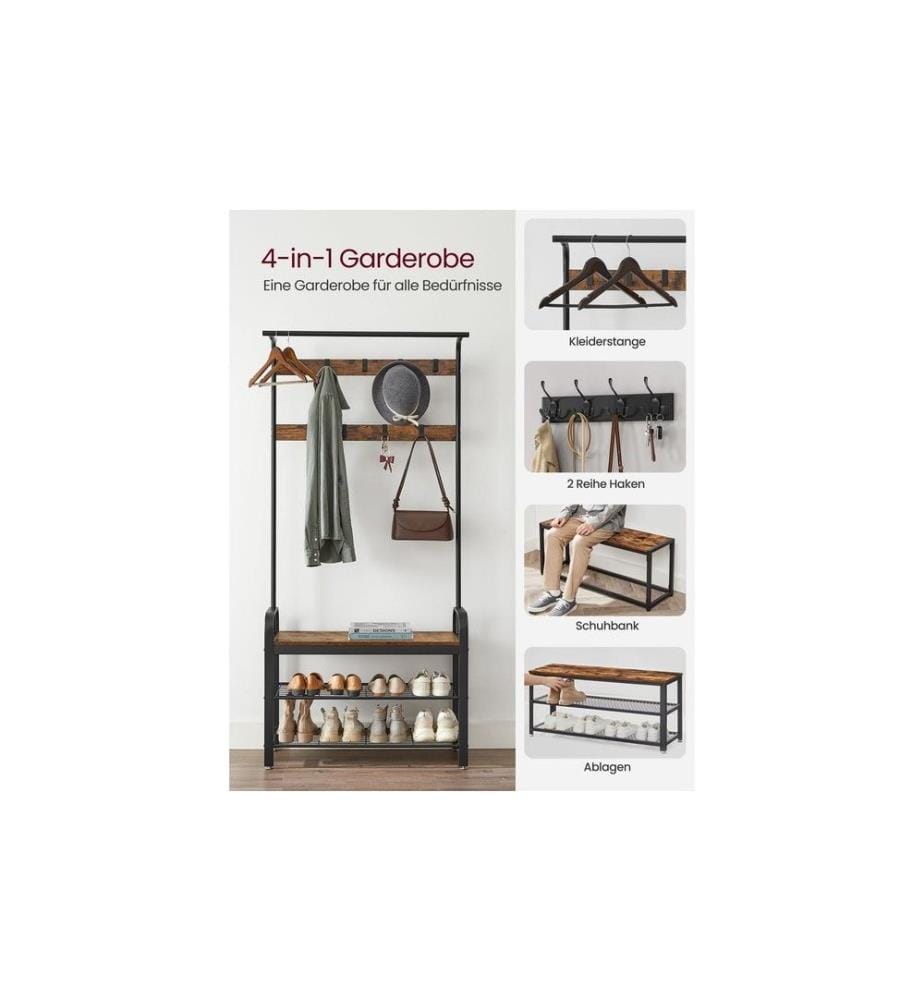 VASAGLE - Wandgarderobe 84 cm x 183 cm, Braun/Schwarz