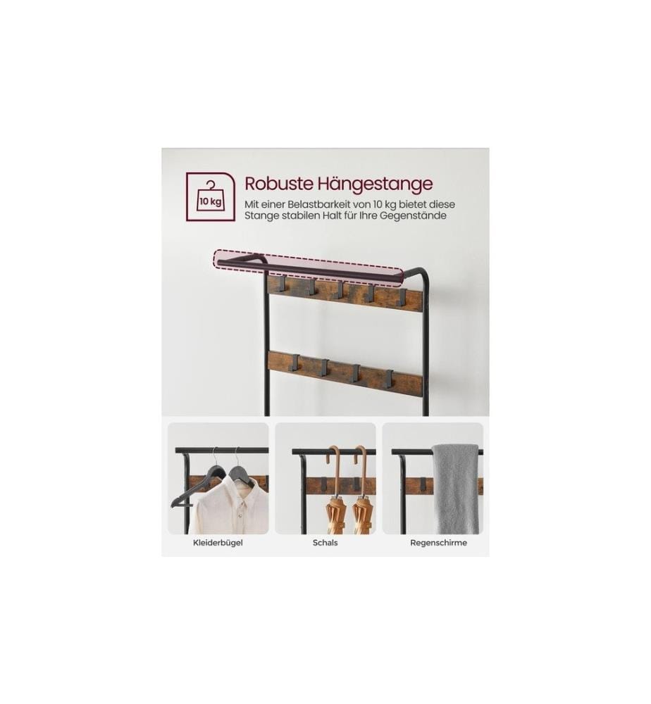 VASAGLE - Wandgarderobe 84 cm x 183 cm, Braun/Schwarz