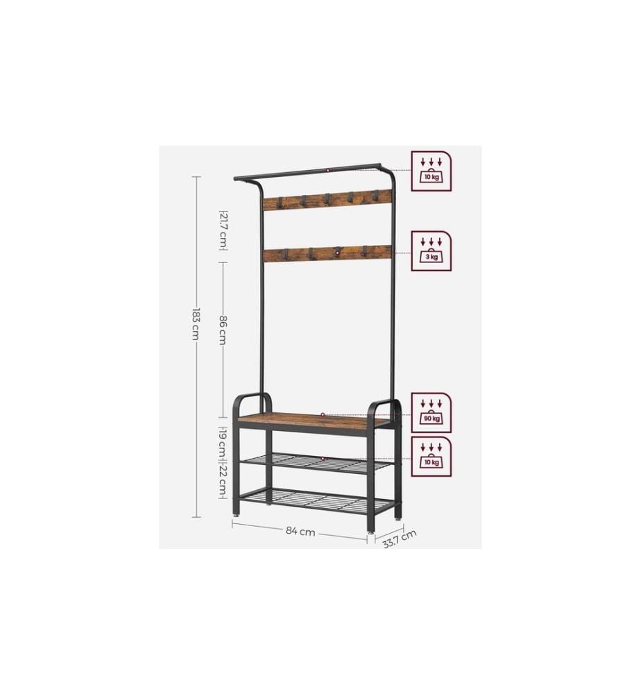 VASAGLE - Wandgarderobe 84 cm x 183 cm, Braun/Schwarz