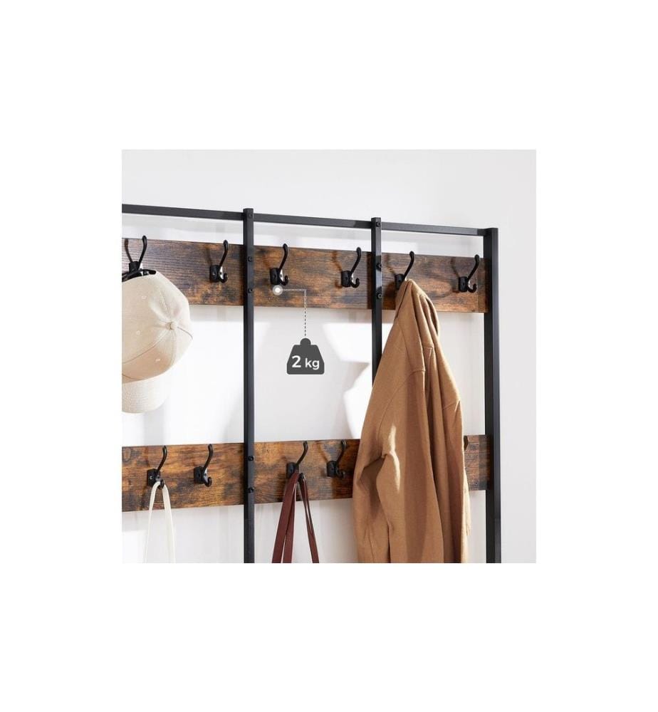 VASAGLE - Wandgarderobe 100 cm x 184 cm, Braun/Schwarz