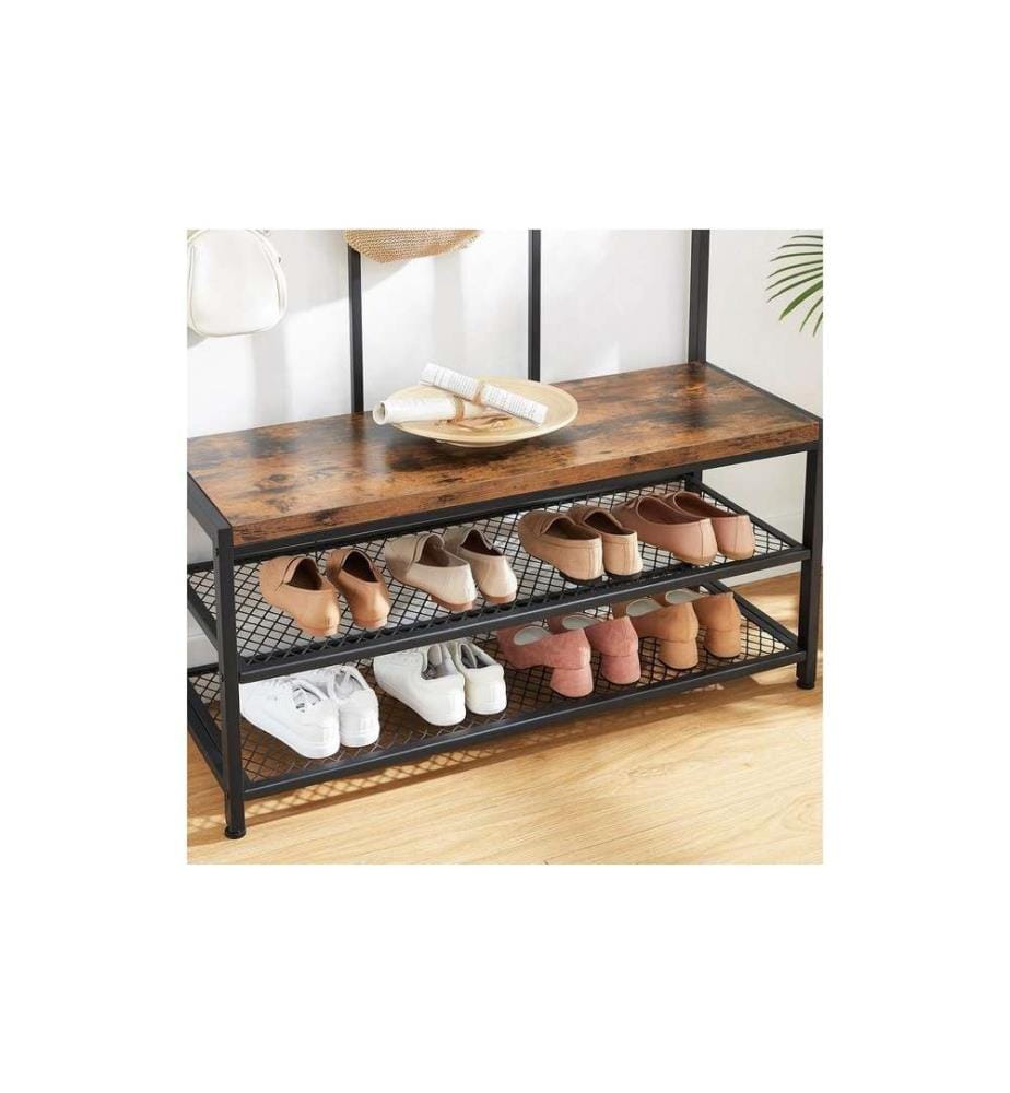 VASAGLE - Wandgarderobe 100 cm x 184 cm, Braun/Schwarz
