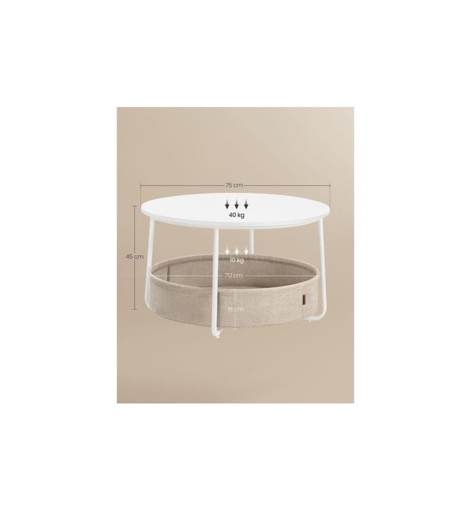 VASAGLE - Couchtisch 75 x 45 cm, Beige/Weiss