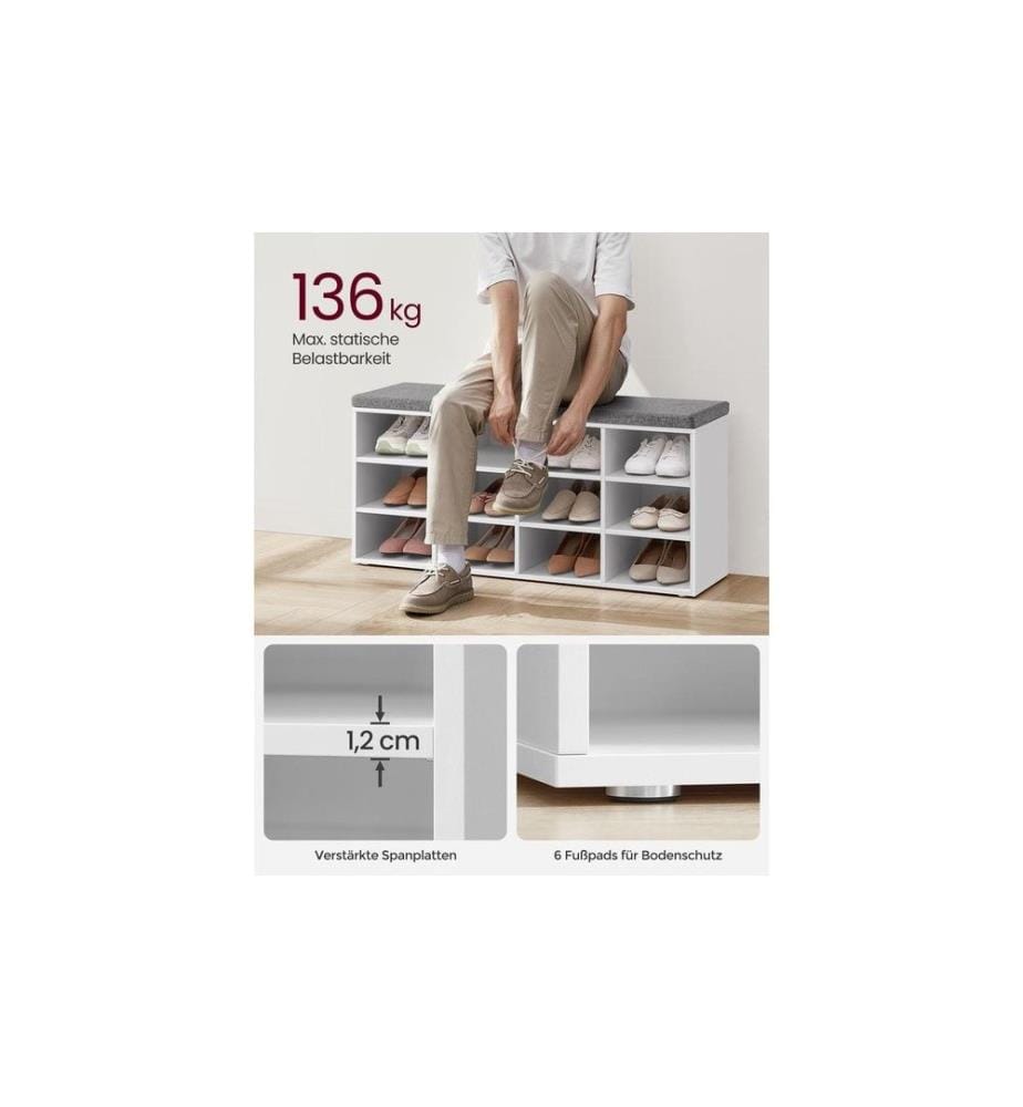VASAGLE - Armoire à chaussures avec rembourrage 104 x 48 cm, Gris/Blanc