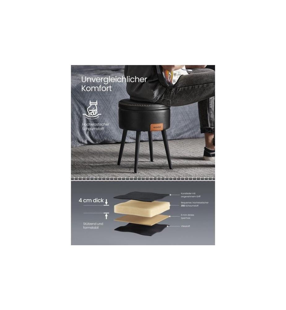 VASAGLE - Hocker 32 cm, Schwarz