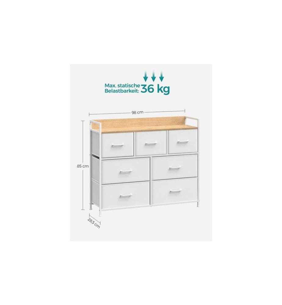 Songmics - Commode à 7 tiroirs 98 x 85 cm, Blanc