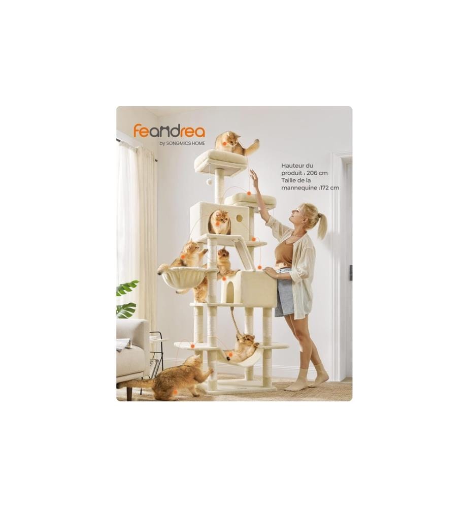 Feandrea - Kratzbaum sandbeige 60 x 50 x 206 cm