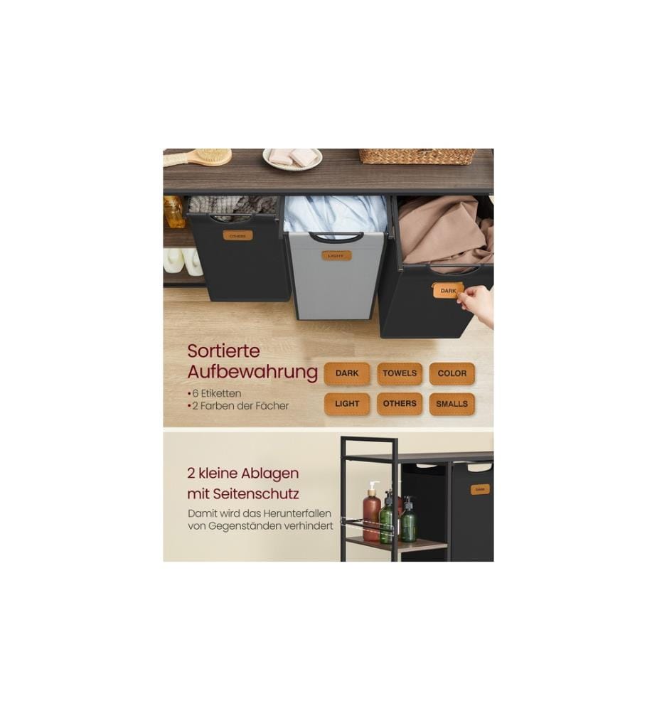 VASAGLE - Wäschekorb  3 x 50 l, Schwarz / Grün