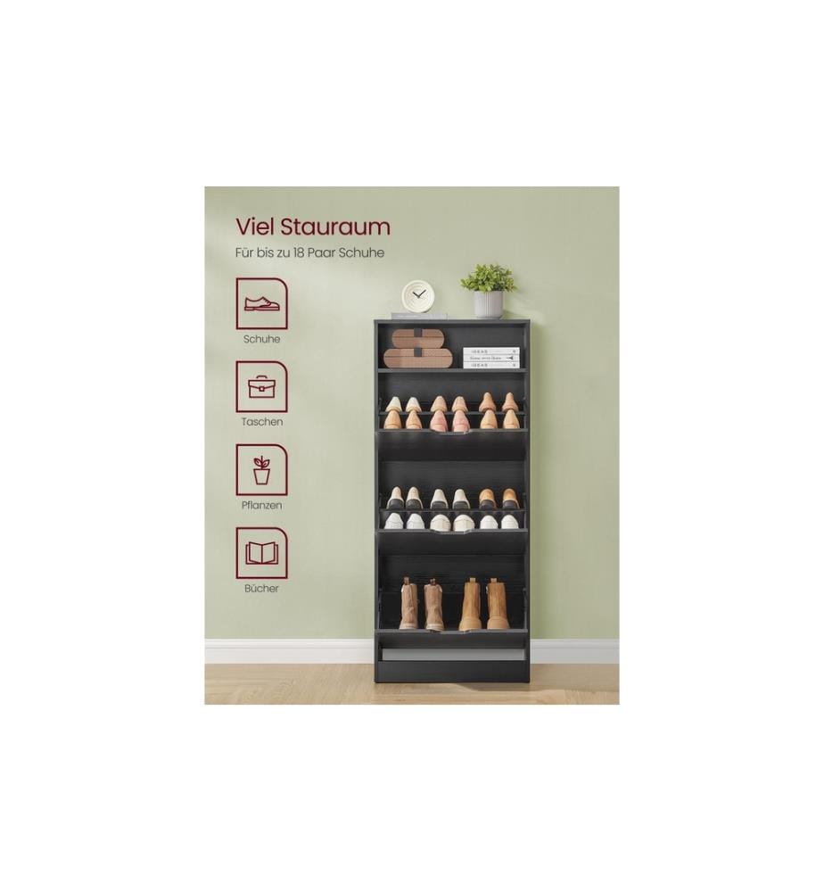 VASAGLE - Armoire à chaussures 60 x 24 x 139 cm, noir