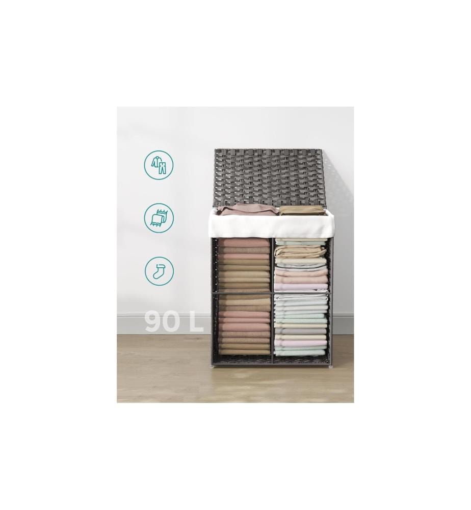 Songmics - Corbeille à linge 90 L, gris