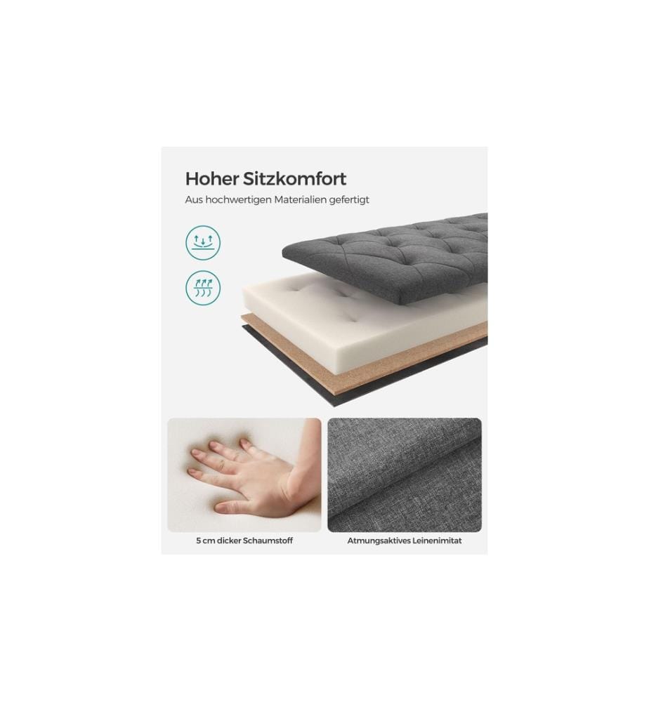 Songmics - Sitztruhe Ottomane mit Stauraum 110 x 40 cm, Grau