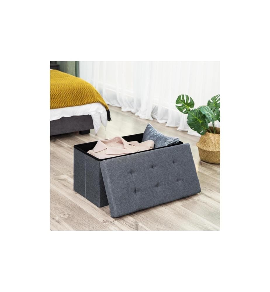 Songmics - Coffre-siège Ottomane avec espace de rangement 76 x 38 cm, Gris