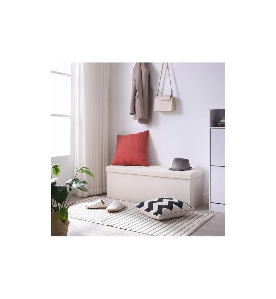 Songmics - Coffre-siège Ottomane avec espace de rangement 110 x 38 cm, Beige