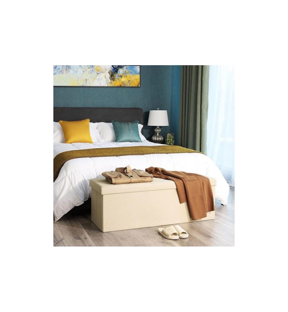 Songmics - Coffre-siège Ottomane avec espace de rangement 110 x 38 cm, Beige