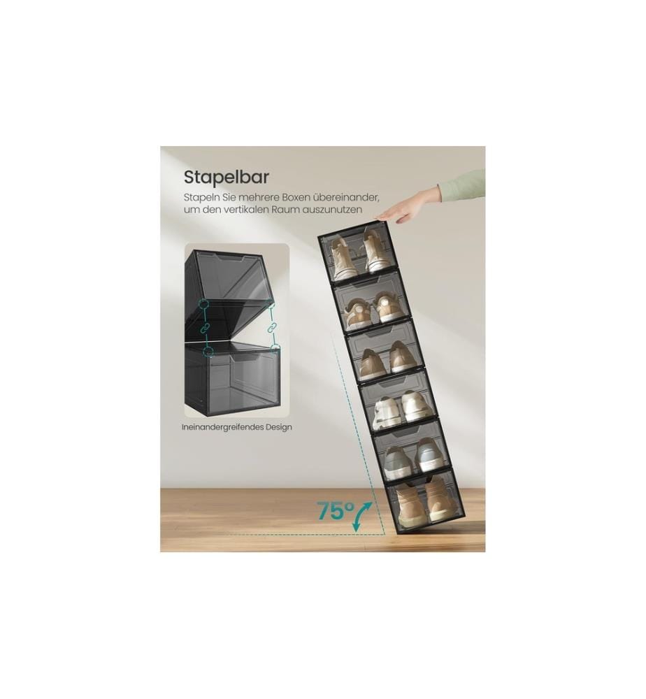 Songmics - Organiseur à chaussures 34 x 25 x 18.4 cm, noir, set de 12 pièces