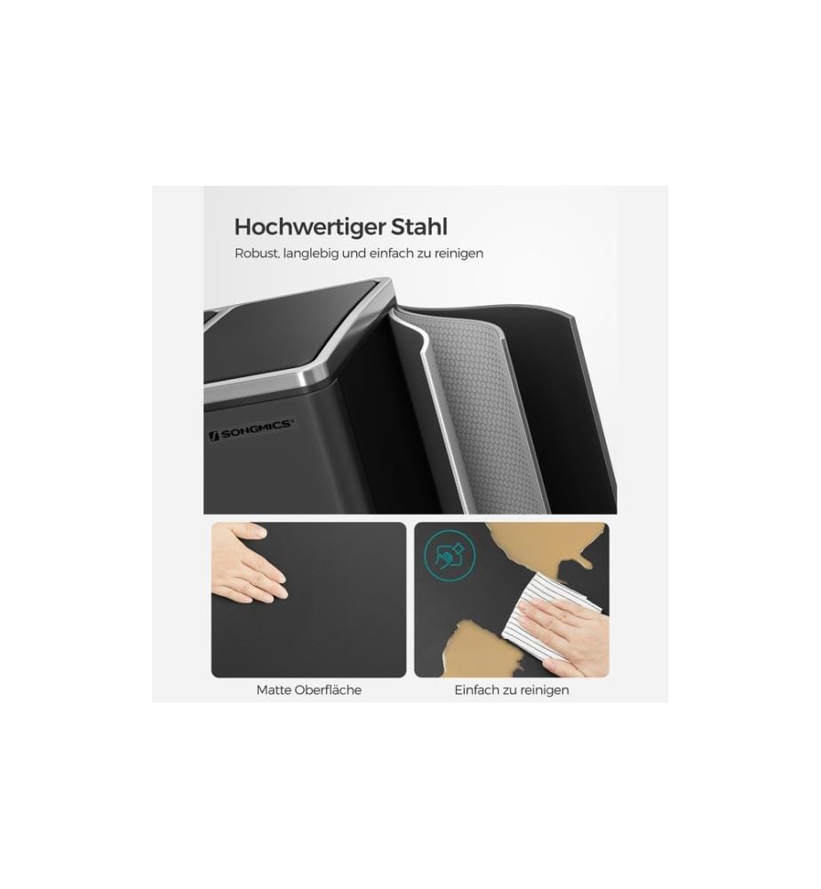 Songmics - Treteimer 3 x 18 L, Schwarz