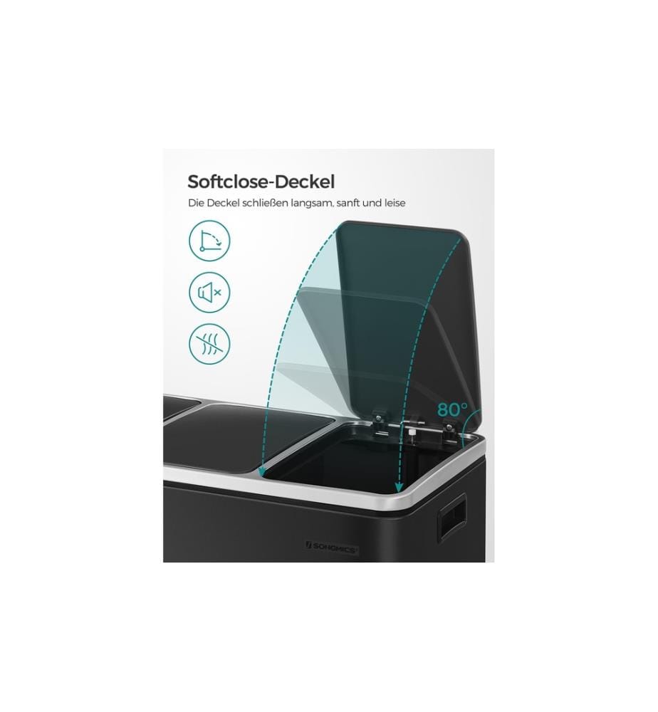 Songmics - Treteimer 3 x 18 L, Schwarz